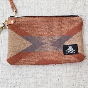 Cecelia Stitch Pendleton Wool/Leather Zip Clutch Bag, Rust,Grey,Camel, NEW